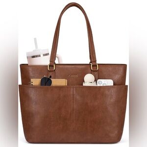 Lovevook 17.3 Brown Leather Tote Bag